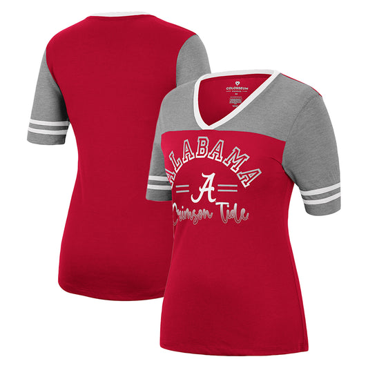 Women's Colosseum Crimson/Heathered Gray Alabama Crimson Tide There You Are V-Neck T-Shirt