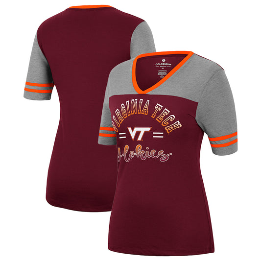 Women's Colosseum Maroon/Heathered Gray Virginia Tech Hokies There You Are V-Neck T-Shirt