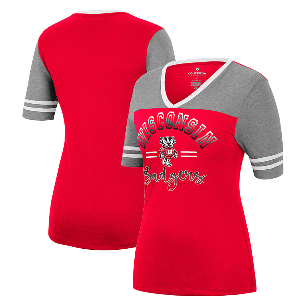 Women's Colosseum Red/Heathered Gray Wisconsin Badgers There You Are V-Neck T-Shirt