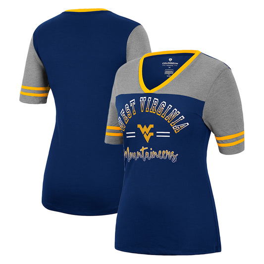 Women's Colosseum Navy/Heathered Gray West Virginia Mountaineers There You Are V-Neck T-Shirt