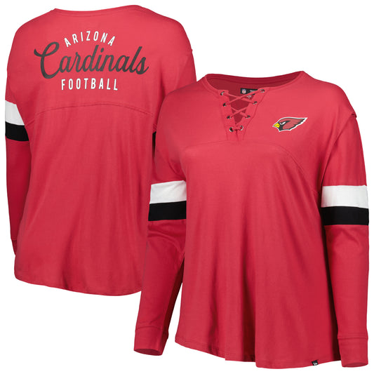 Women's New Era Cardinal Arizona Cardinals Plus Size Athletic Varsity Lace-Up V-Neck Long Sleeve T-Shirt