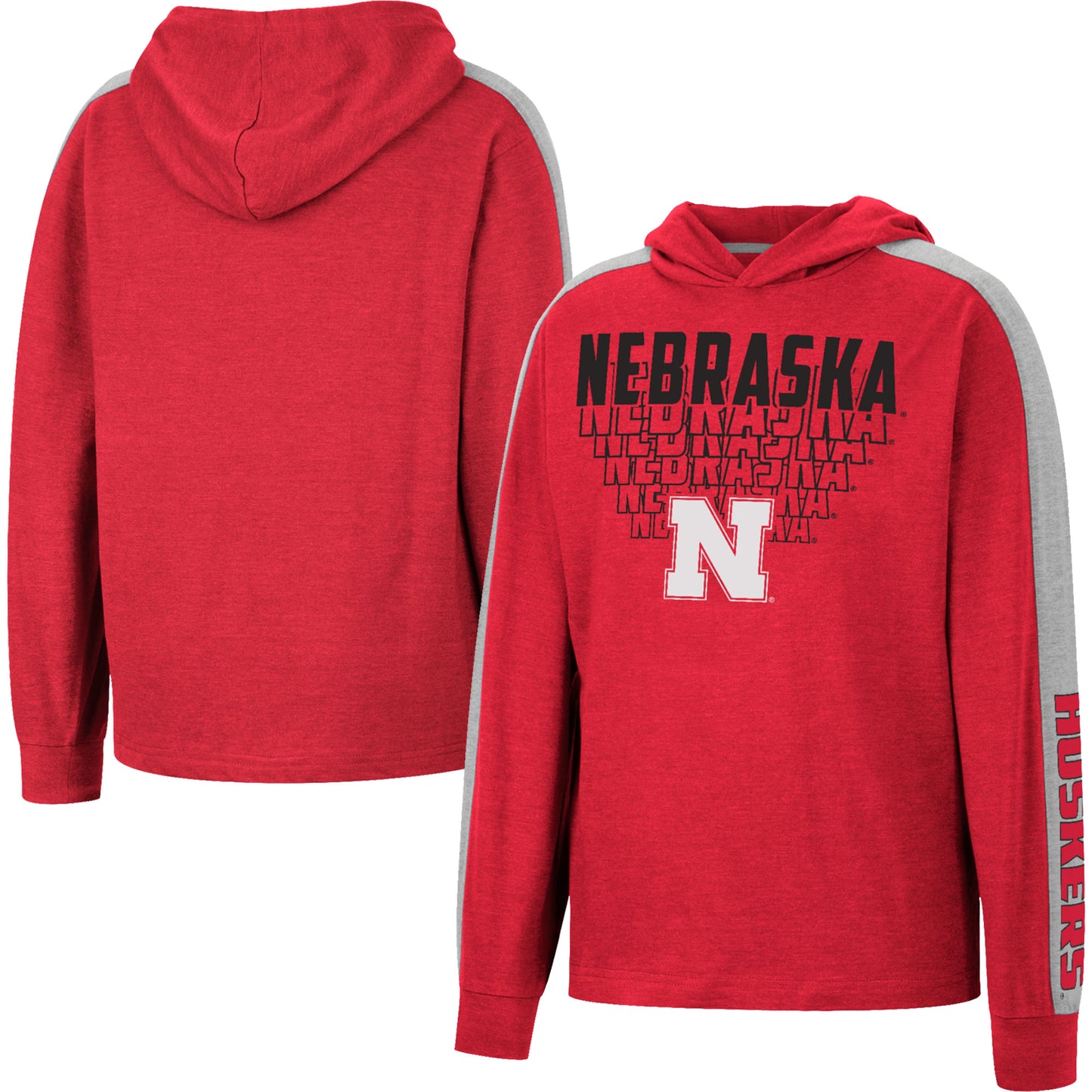 Youth Colosseum Heathered Scarlet Nebraska Huskers Wind Changes Raglan Hoodie T-Shirt