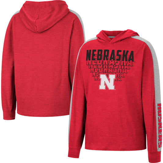 Youth Colosseum Heathered Scarlet Nebraska Huskers Wind Changes Raglan Hoodie T-Shirt