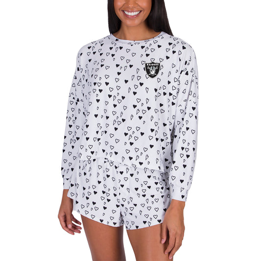 Women's Concepts Sport White Las Vegas Raiders Epiphany Long Sleeve Top & Shorts Set