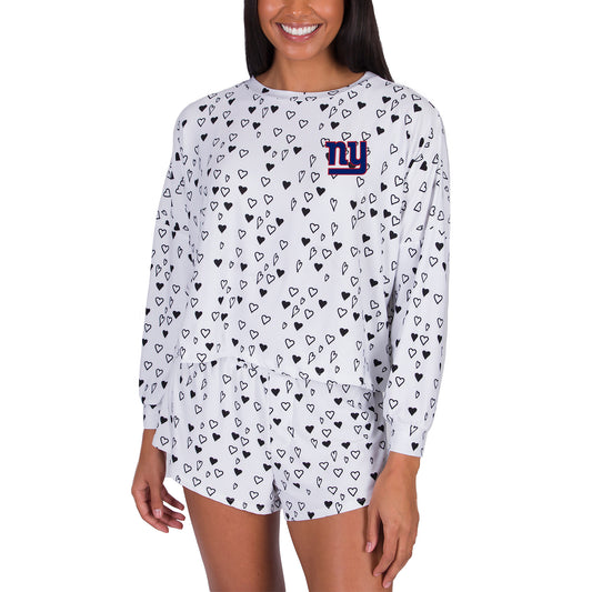 Women's Concepts Sport White New York Giants Epiphany Long Sleeve Top & Shorts Set