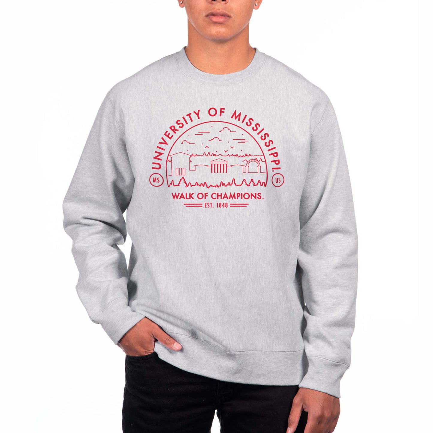 Men's Uscape Apparel Gray Ole Miss Rebels Premium Heavyweight Crew Neck Sweatshirt