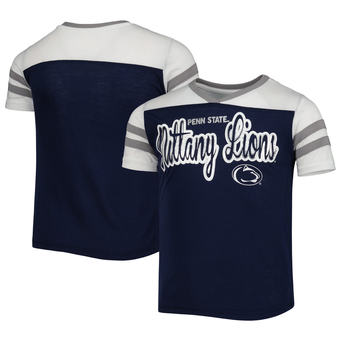 Girls Youth Colosseum Navy Penn State Nittany Lions Practically Perfect Striped T-Shirt