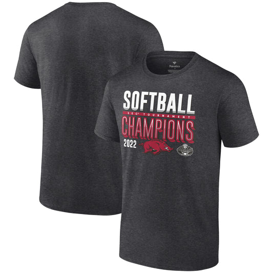 Fanatics Heathered Charcoal Arkansas Razorbacks 2022 SEC Softball Conference Tournament Champions Locker Room T-Shirt