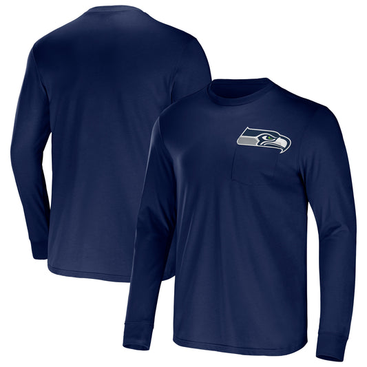 Men's NFL x Darius Rucker Collection by Fanatics College Navy Seattle Seahawks Team Long Sleeve Pocket T-Shirt