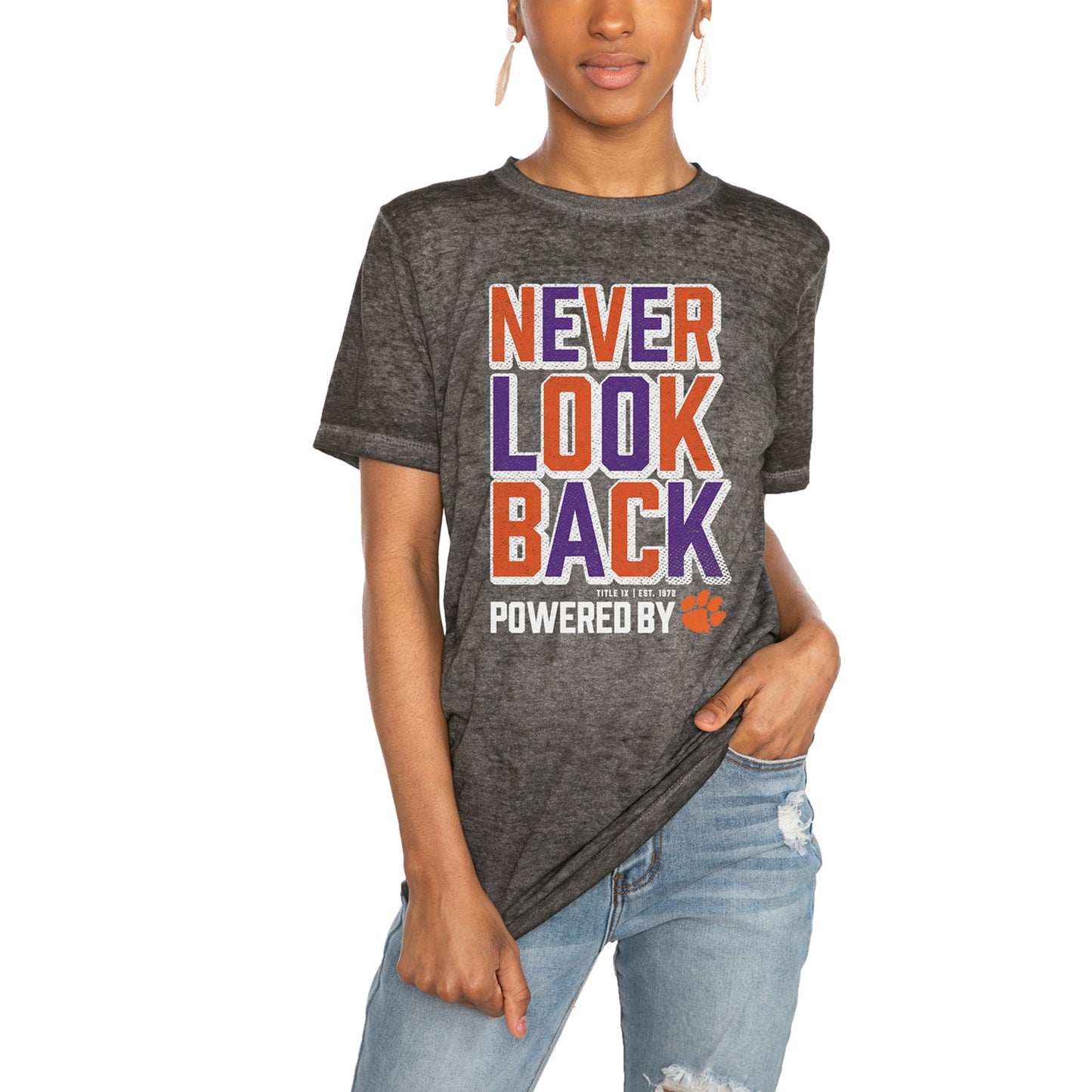 Women's Gameday Couture Charcoal Clemson Tigers PoweredBy Never Look Back Acid Wash T-Shirt