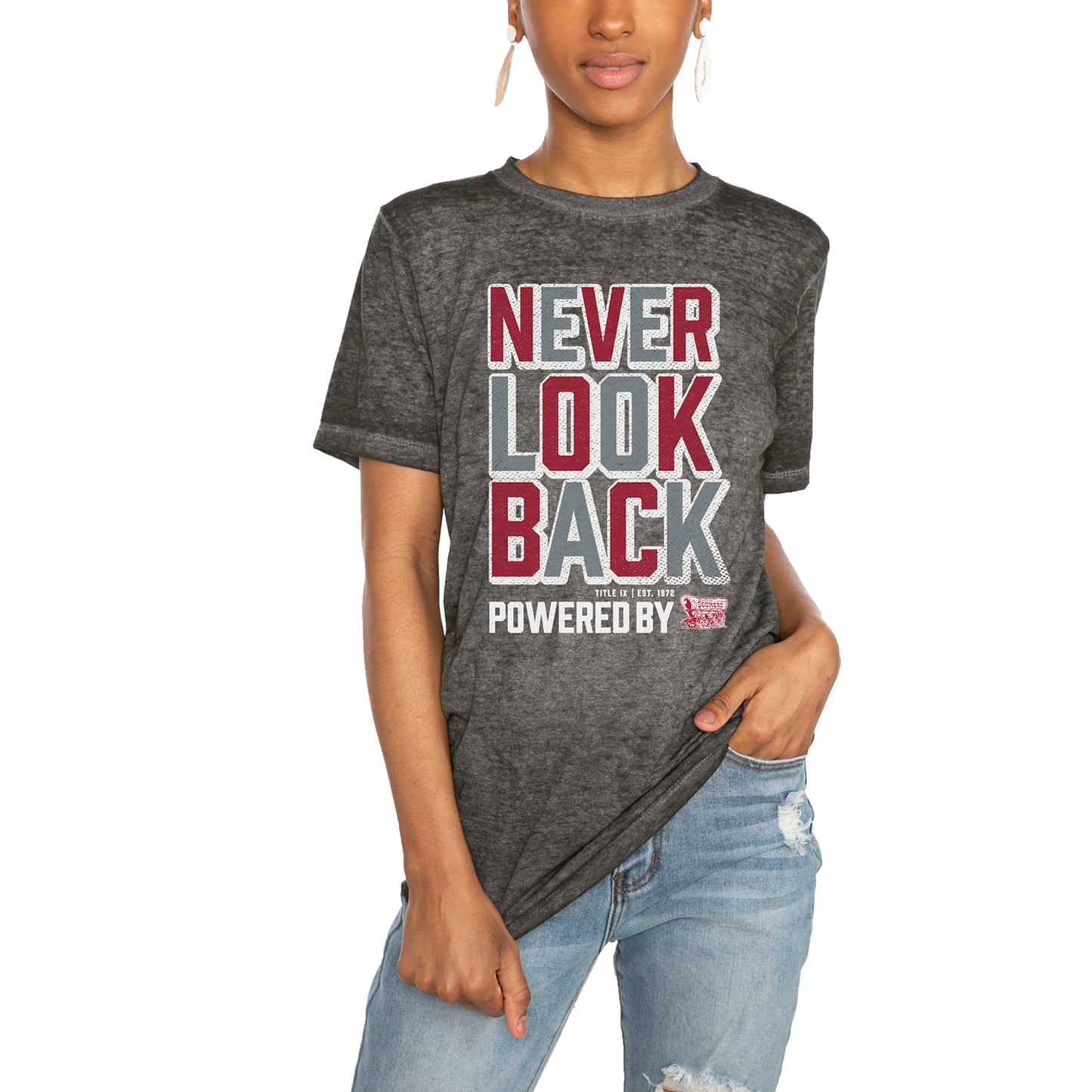 Women's Gameday Couture Charcoal Oklahoma Sooners PoweredBy Never Look Back Acid Wash T-Shirt