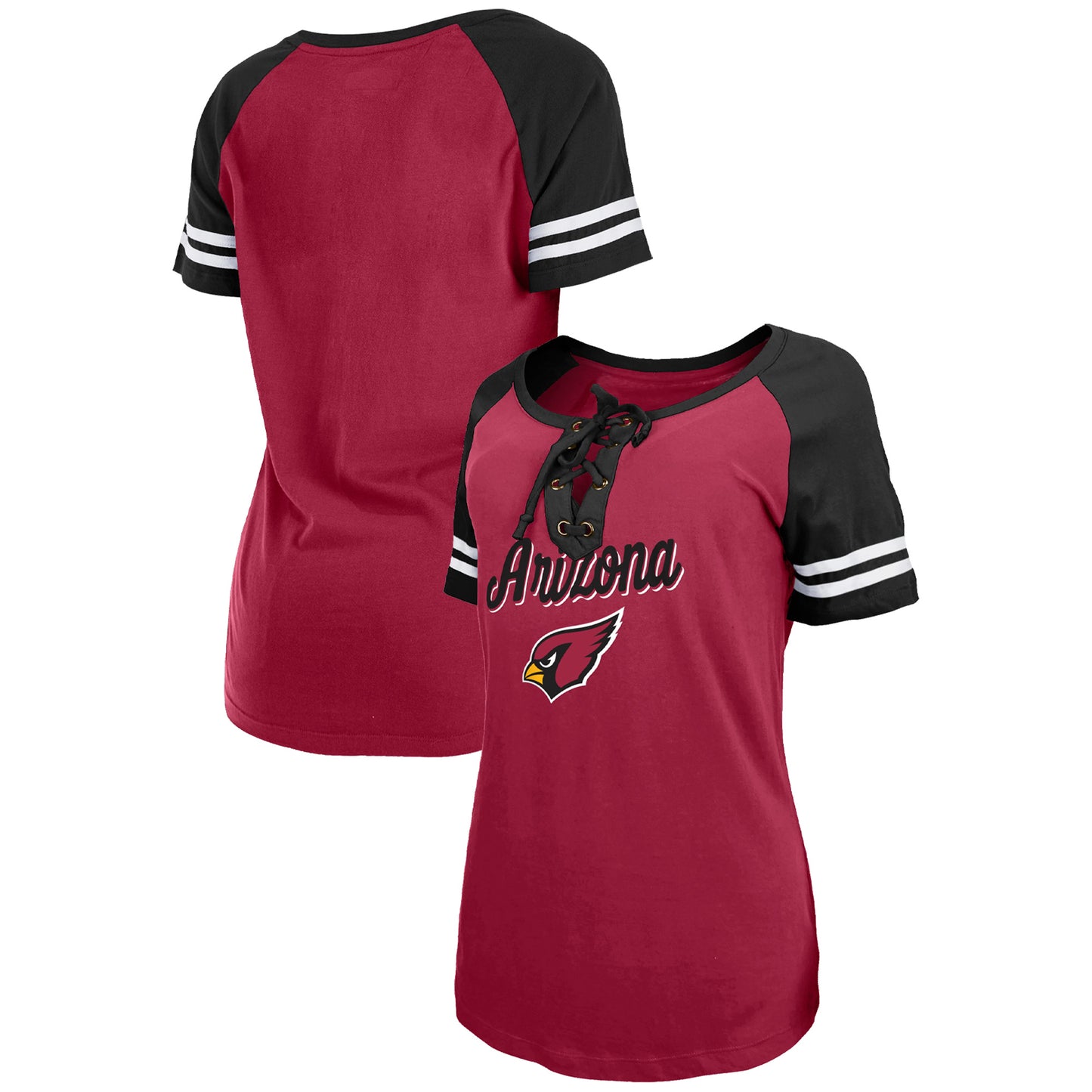 Women's New Era  Cardinal/Black Arizona Cardinals Lightweight Lace-Up Raglan T-Shirt