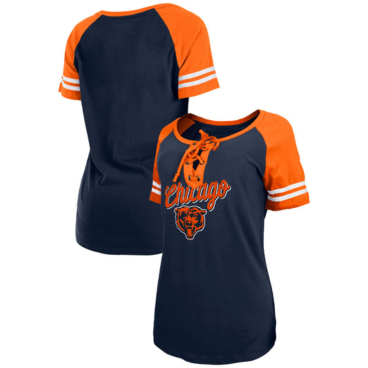 Women's New Era  Navy/Orange Chicago Bears Lightweight Lace-Up Raglan T-Shirt