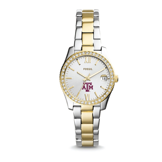 Women's Fossil Silver Texas A&M Aggies Personalized Scarlette Mini Two-Tone Stainless Steel Watch