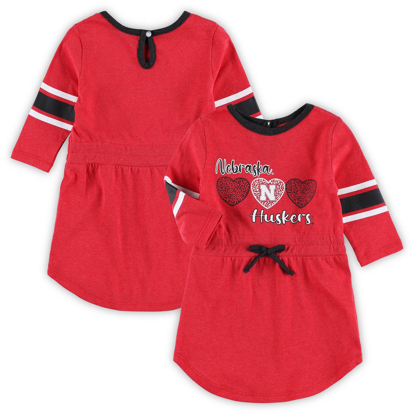 Girls Toddler Colosseum Heathered Scarlet Nebraska Huskers Poppin Sleeve Stripe Dress