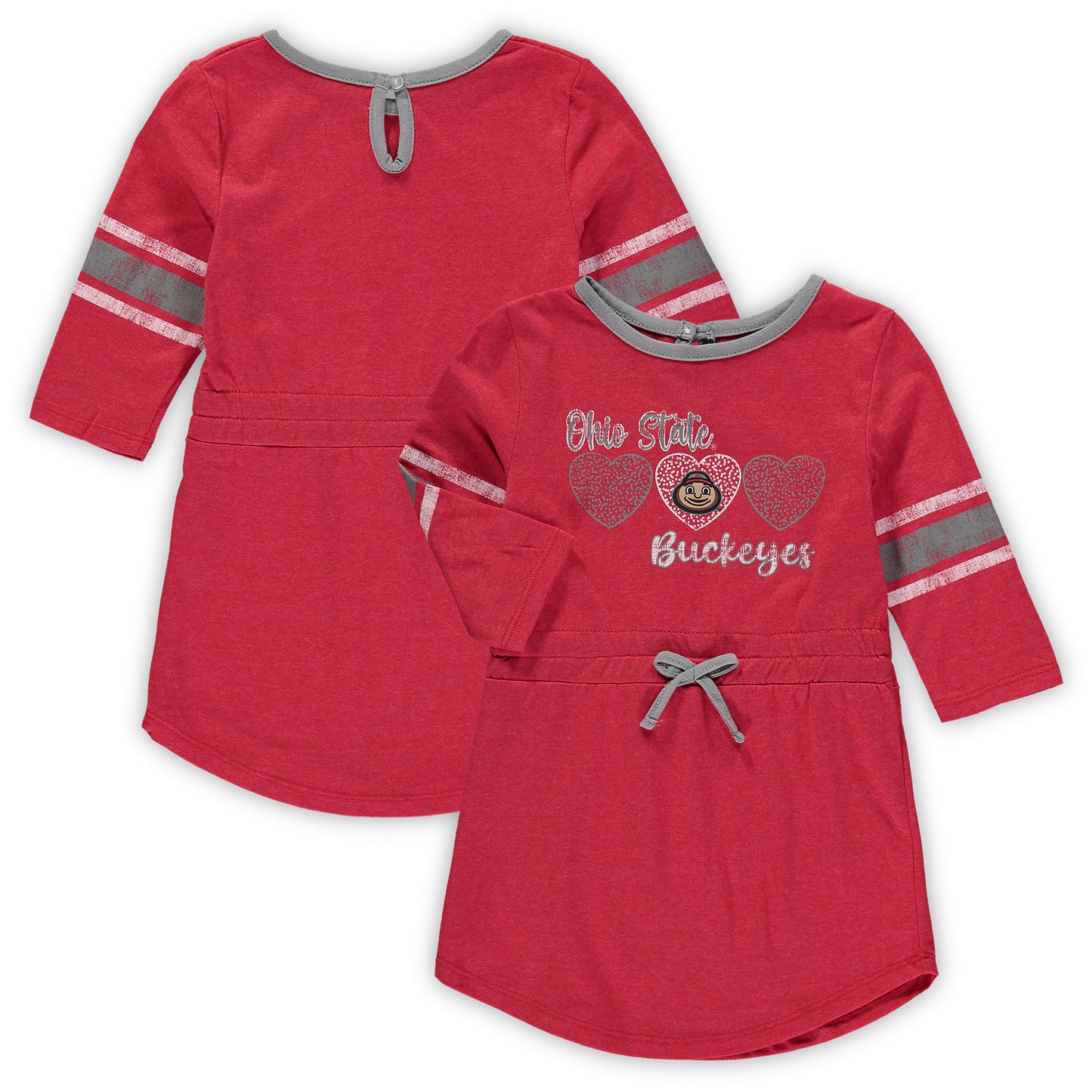 Girls Toddler Colosseum Heathered Scarlet Ohio State Buckeyes Poppin Sleeve Stripe Dress