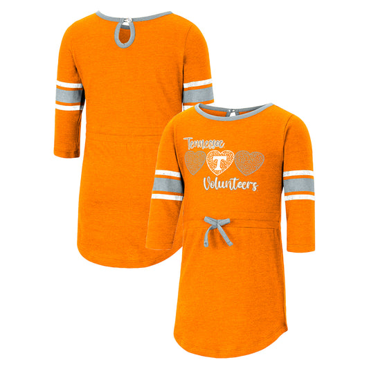 Girls Toddler Colosseum Heathered Tennessee Orange Tennessee Volunteers Poppin Sleeve Stripe Dress