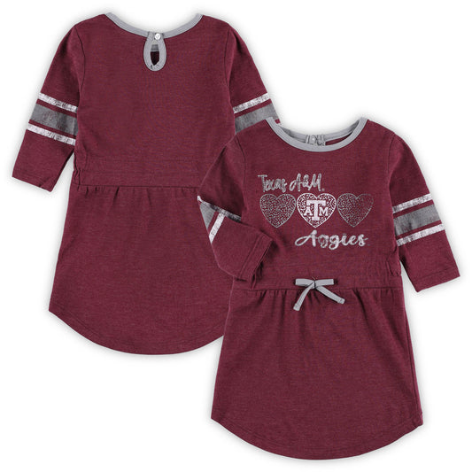 Girls Toddler Colosseum Heathered Maroon Texas A&M Aggies Poppin Sleeve Stripe Dress