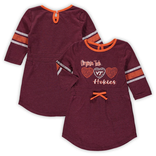 Girls Toddler Colosseum Heathered Maroon Virginia Tech Hokies Poppin Sleeve Stripe Dress