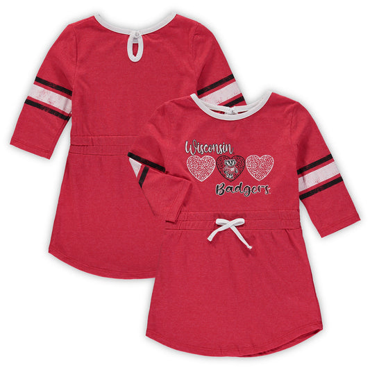 Girls Toddler Colosseum Heathered Red Wisconsin Badgers Poppin Sleeve Stripe Dress