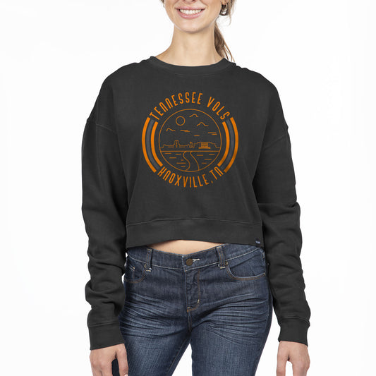 Women's Uscape Apparel Black Tennessee Volunteers Circle Scene Cropped Crewneck Sweatshirt