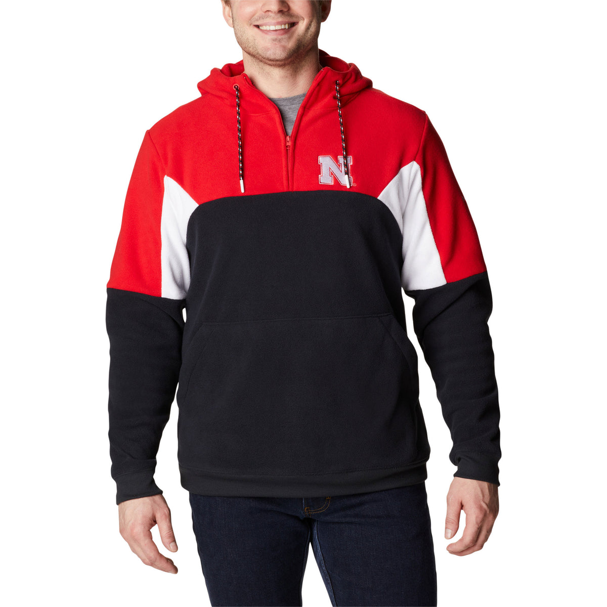 Men's Columbia Black Nebraska Huskers Lodge Quarter-Zip Hoodie