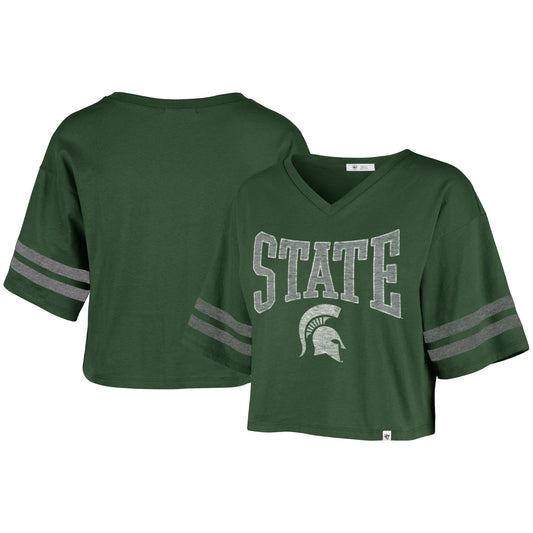 Women's '47 Green Michigan State Spartans Sporty V-Neck Crop Top