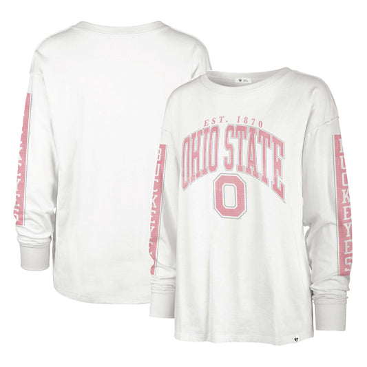 Women's '47 Cream Ohio State Buckeyes Statement SOA 3-Hit Long Sleeve T-Shirt