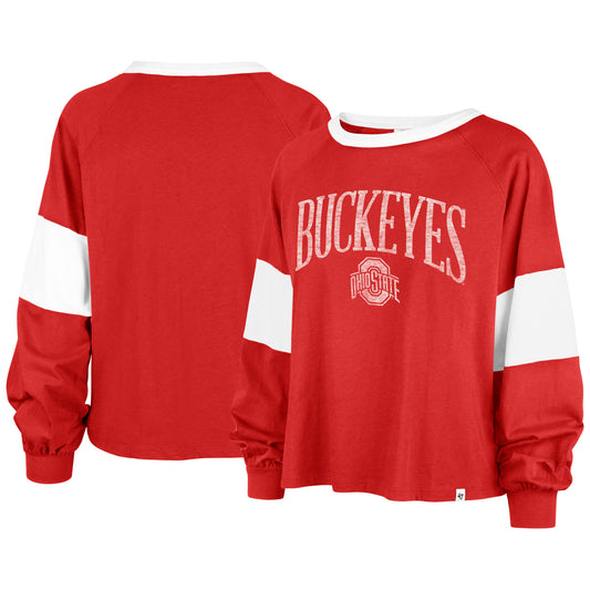 Women's '47  Scarlet Ohio State Buckeyes Upside Rhea Raglan Long Sleeve T-Shirt