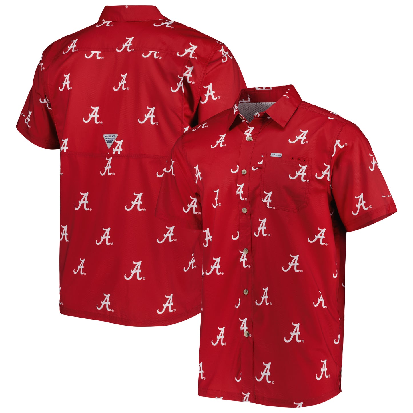 Men's Columbia Crimson Alabama Crimson Tide Super Slack Tide Omni-Shade Team Button-Up Shirt