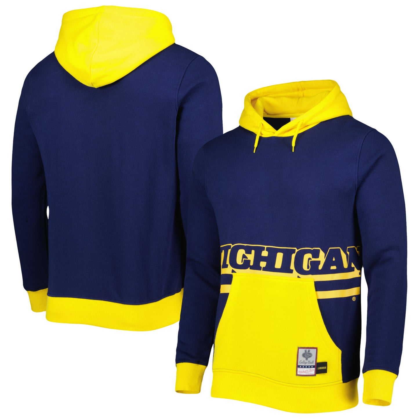 Men's Mitchell & Ness Navy Michigan Wolverines Big Face Pullover Hoodie