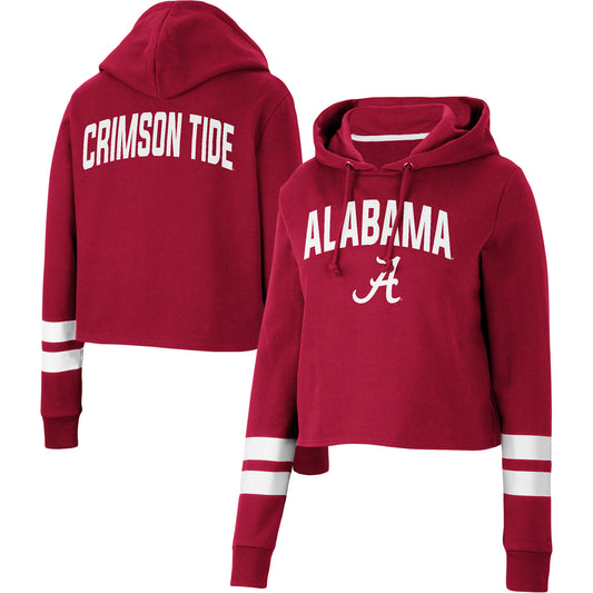 Women's Colosseum Crimson Alabama Crimson Tide Throwback Stripe Cropped Pullover Hoodie