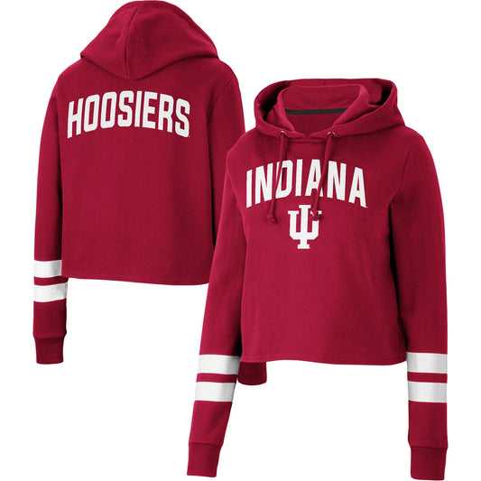 Women's Colosseum Crimson Indiana Hoosiers Throwback Stripe Cropped Pullover Hoodie