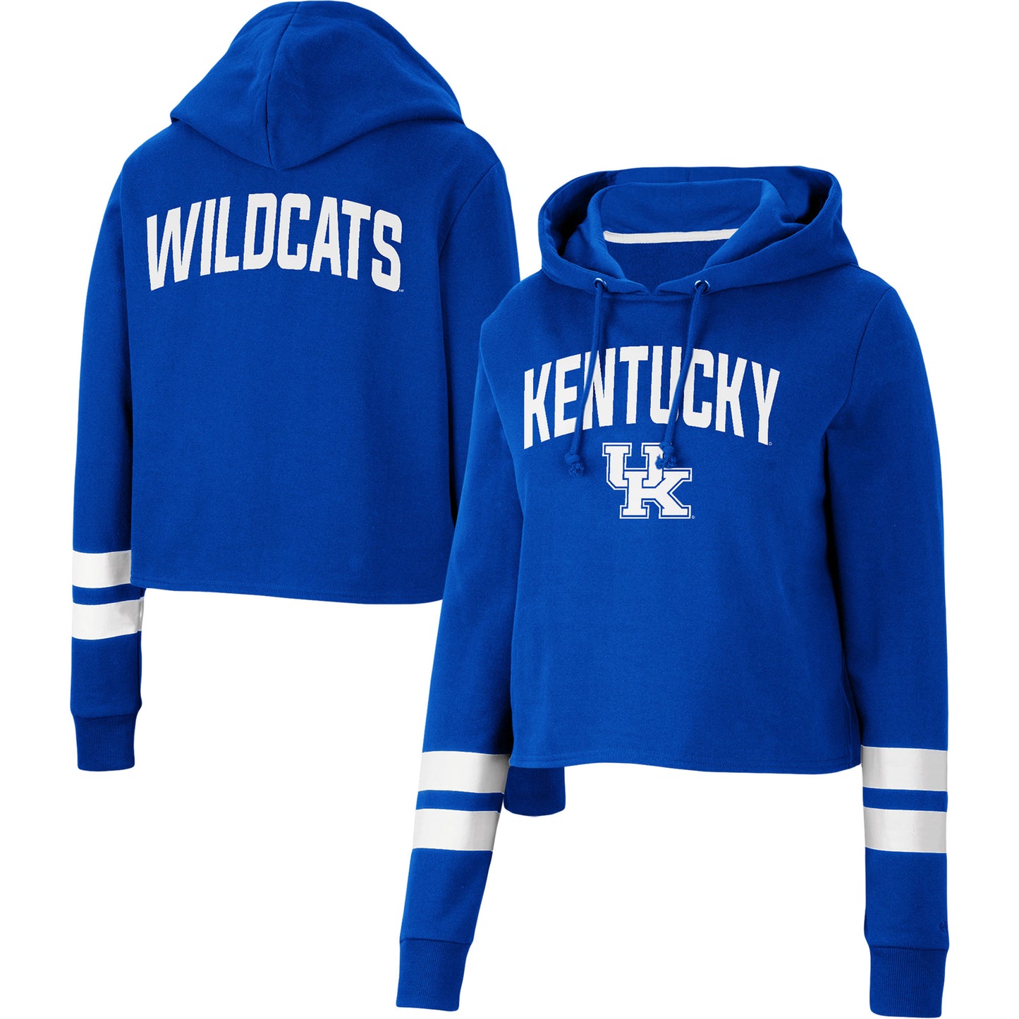 Women's Colosseum Royal Kentucky Wildcats Throwback Stripe Cropped Pullover Hoodie