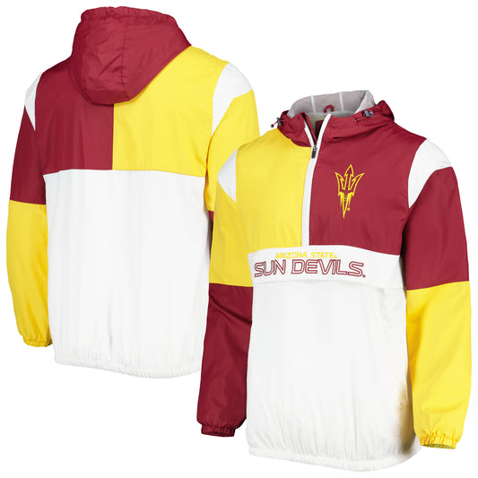 Men's G-III Sports by Carl Banks White/Maroon Arizona State Sun Devils Fair Catch Half-Zip Anorak Jacket