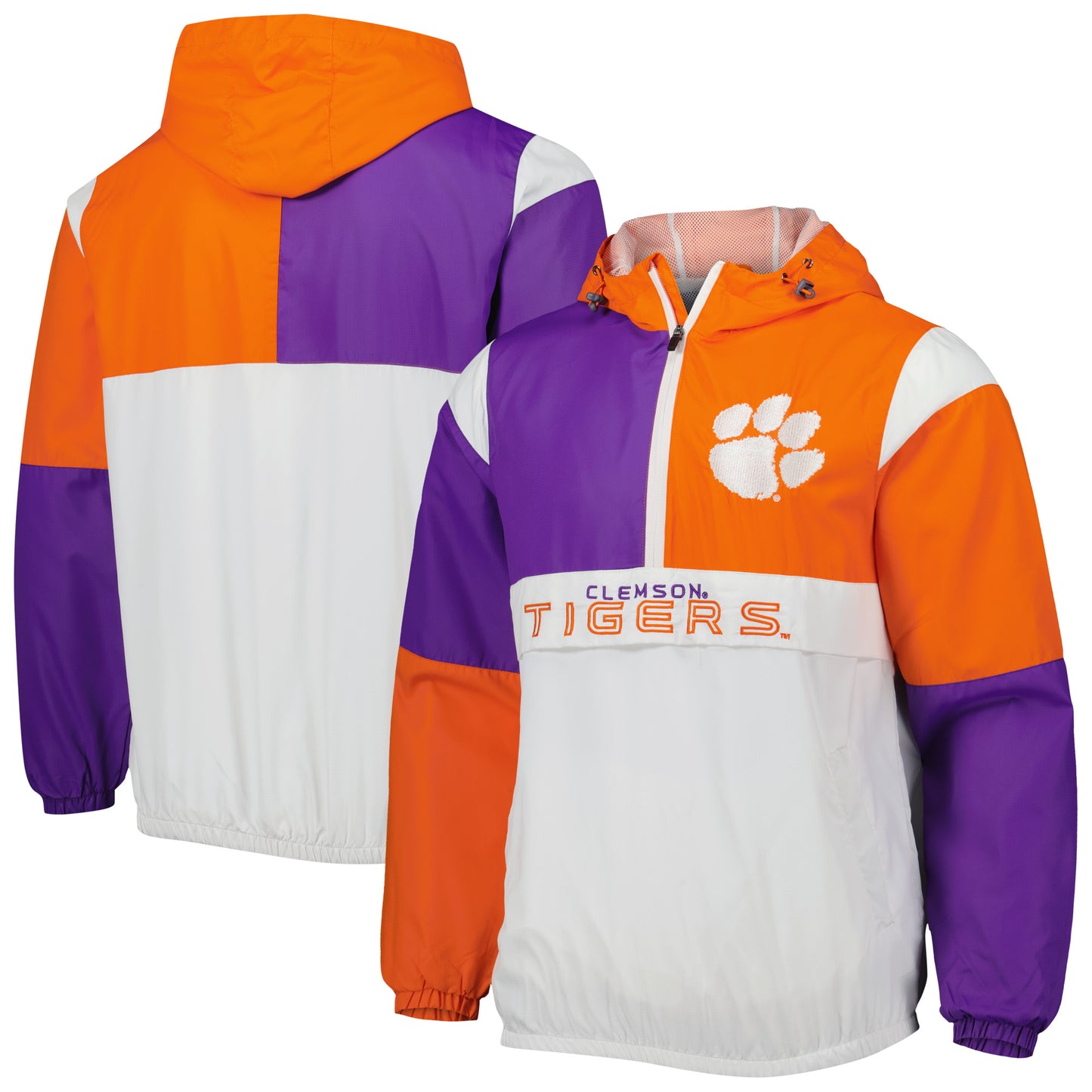 Men's G-III Sports by Carl Banks White/Orange Clemson Tigers Fair Catch Half-Zip Anorak Jacket