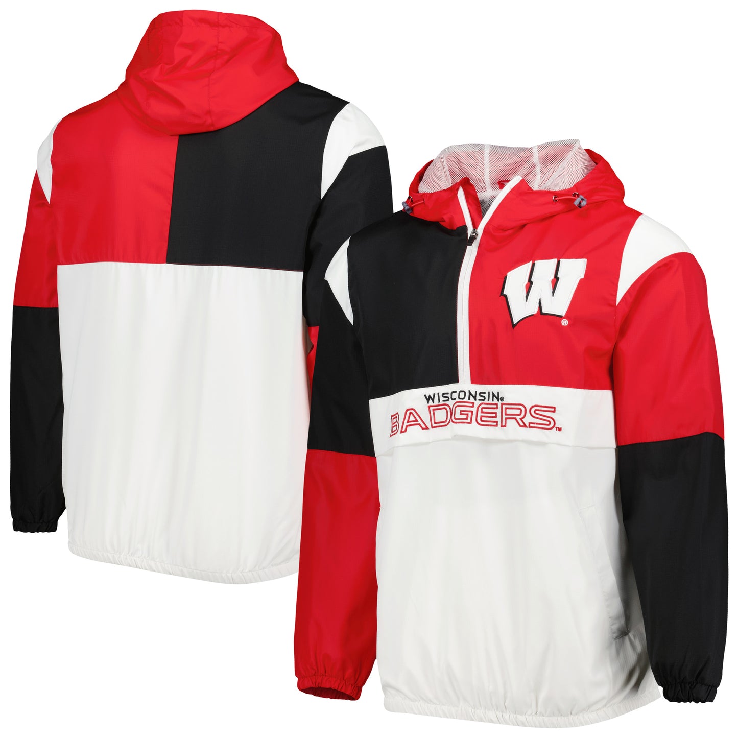 Men's G-III Sports by Carl Banks White/Red Wisconsin Badgers Fair Catch Half-Zip Anorak Jacket