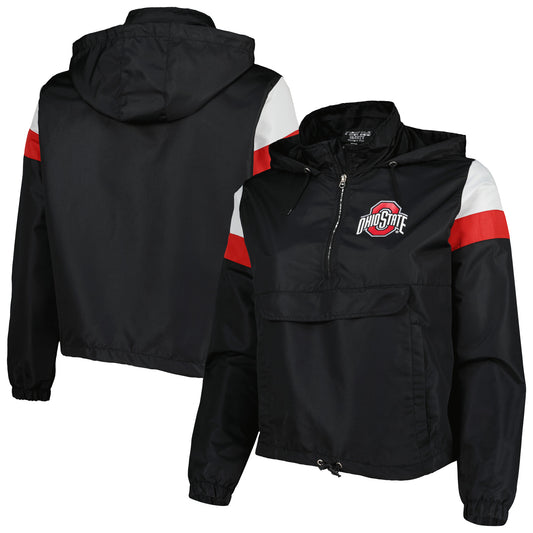 Women's Black/Scarlet Ohio State Buckeyes Plus Size Anorak Windbreaker Half-Zip Jacket