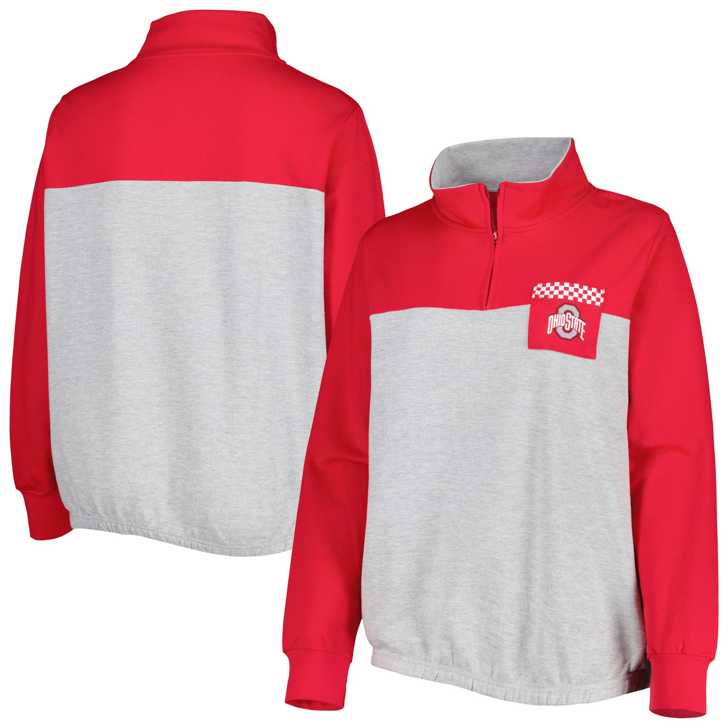 Women's Heather Gray/Scarlet Ohio State Buckeyes Plus Size Sideline to Sideline Quarter-Zip Top