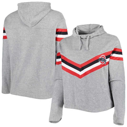 Women's Heather Gray/Scarlet Ohio State Buckeyes Plus Size Register Seam to Seam Pullover Hoodie