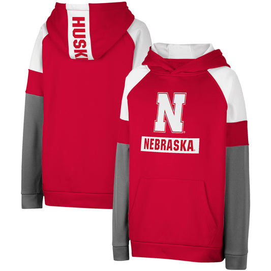 Youth Colosseum Scarlet Nebraska Huskers Colorblocked Pullover Hoodie