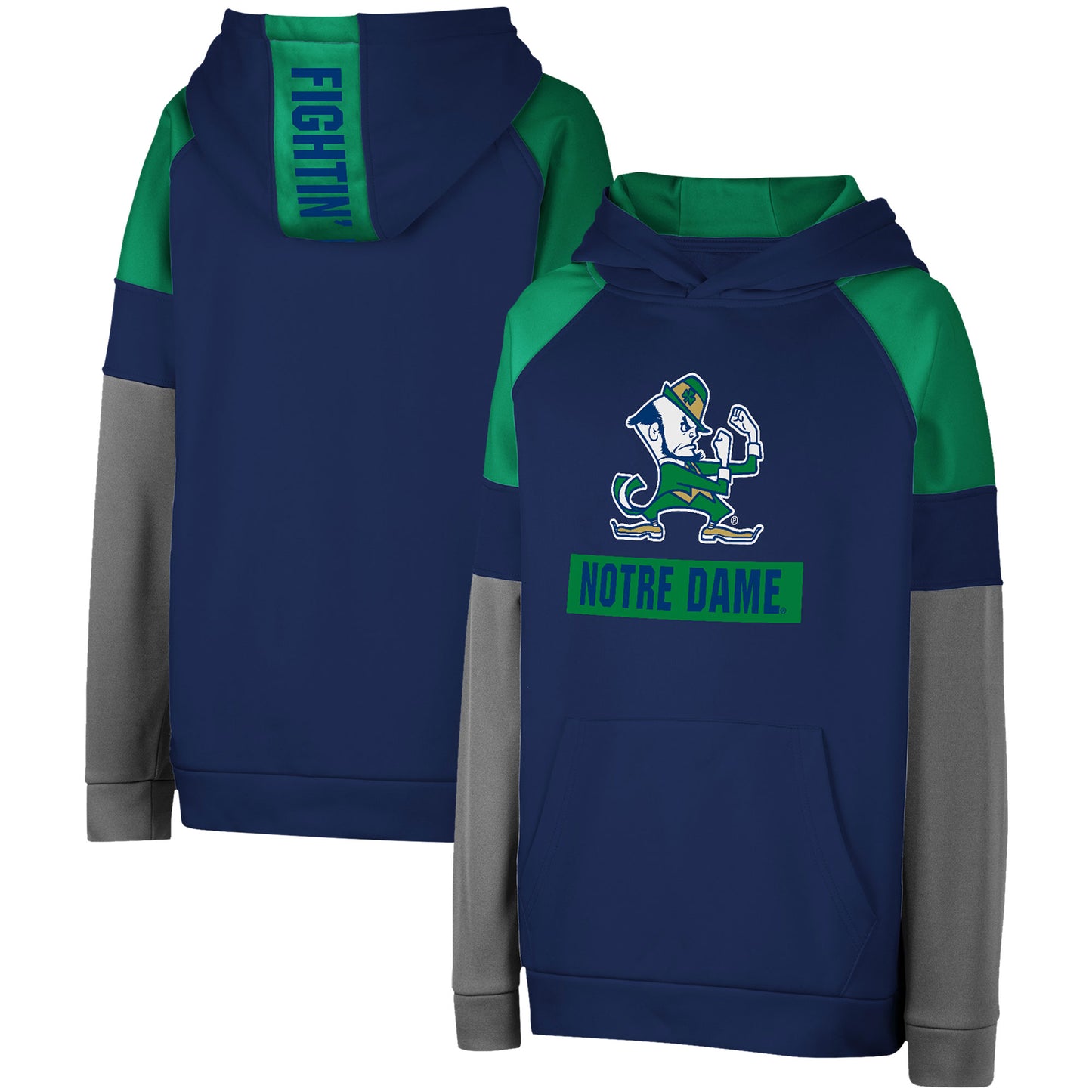 Youth Colosseum Navy Notre Dame Fighting Irish Colorblocked Raglan Pullover Hoodie