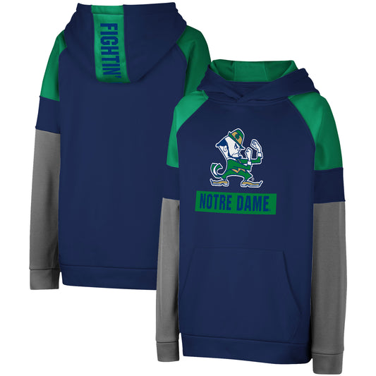 Youth Colosseum Navy Notre Dame Fighting Irish Colorblocked Raglan Pullover Hoodie