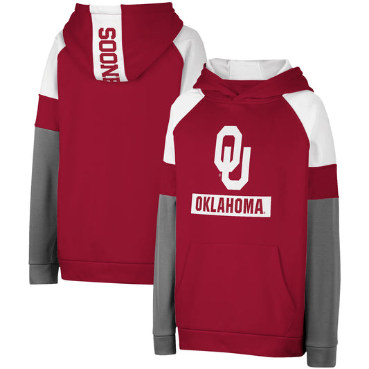 Youth Colosseum Crimson Oklahoma Sooners Colorblocked Pullover Hoodie