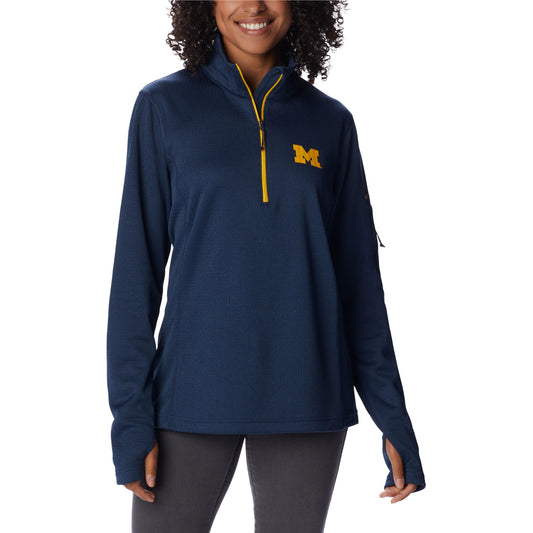 Women's Columbia Navy Michigan Wolverines Park View Omni-Wick Half-Zip Top