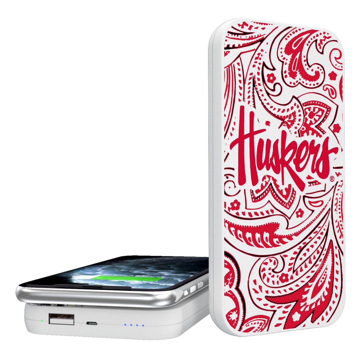 Nebraska Huskers Secondary Logo 5000mAh Paisley Design Wireless Powerbank