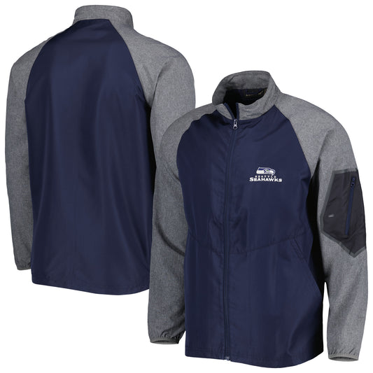 Men's Dunbrooke College Navy Seattle Seahawks Hurricane Raglan Full-Zip Windbreaker Jacket