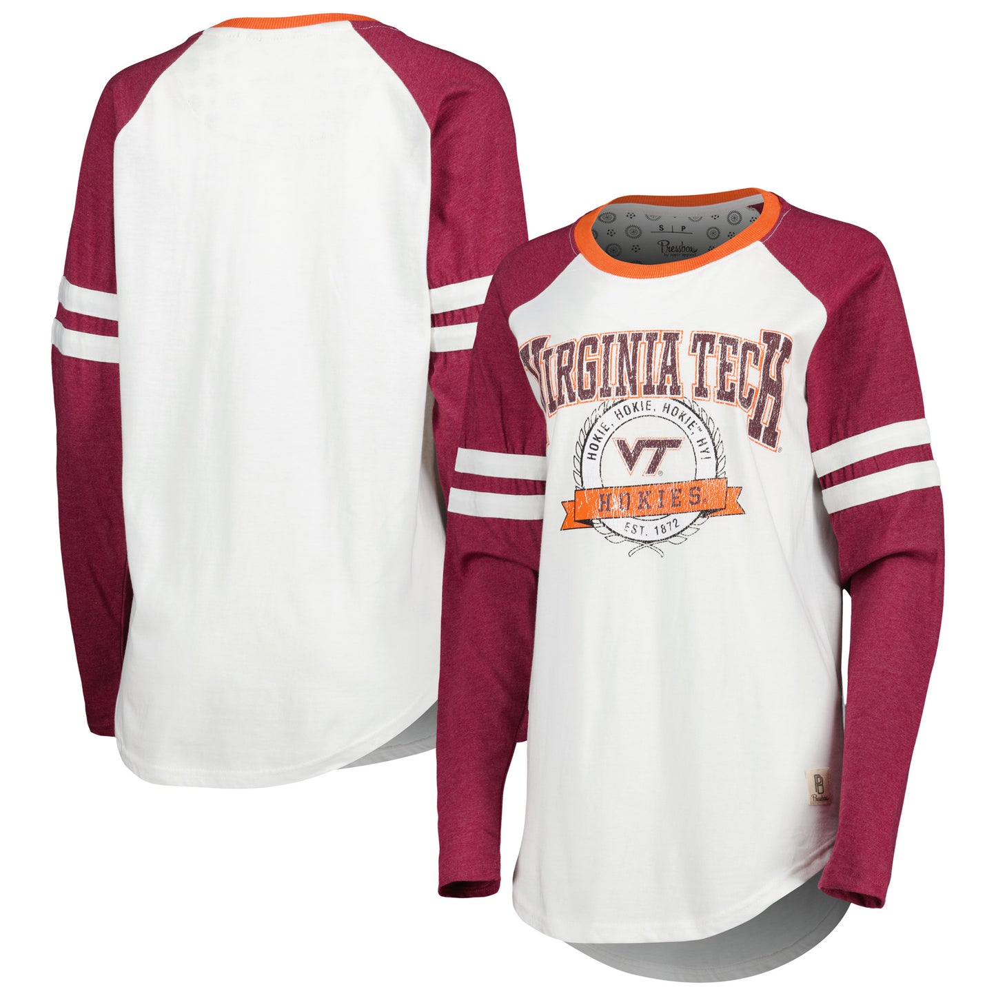 Women's Pressbox White/Maroon Virginia Tech Hokies Brooking Sleeve Stripe Raglan Long Sleeve T-Shirt