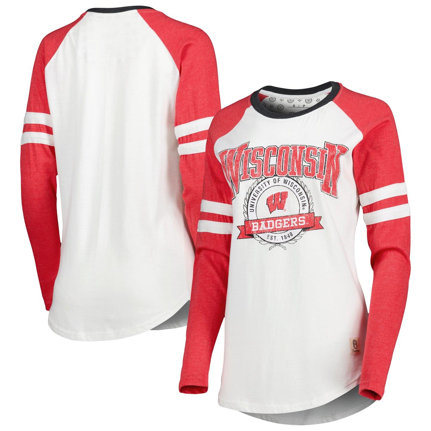 Women's Pressbox White/Red Wisconsin Badgers Brooking Sleeve Stripe Raglan Long Sleeve T-Shirt