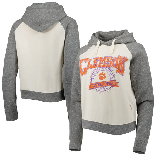 Women's Pressbox Cream/Heather Gray Clemson Tigers Cody Tri-Bend Raglan Pullover Hoodie